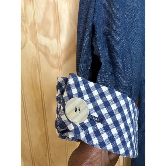 Ronnie Heller Vintage Denim Midi Dress Plaid Collar Wrap Button Blue Size 12 - Picture 5 of 8